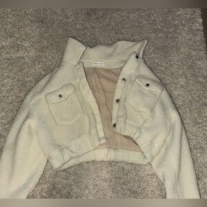 Lovers and friends white fuzzy cropped jacket
